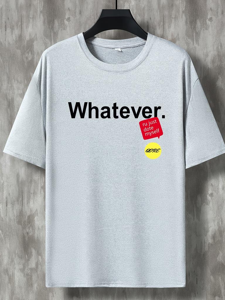 Unisexs Simple Letter T Shirt Whatever Slogan Color Sticker Graphic Print Short Sleeve Crew Neck Casual Cotton Male Daily Tee