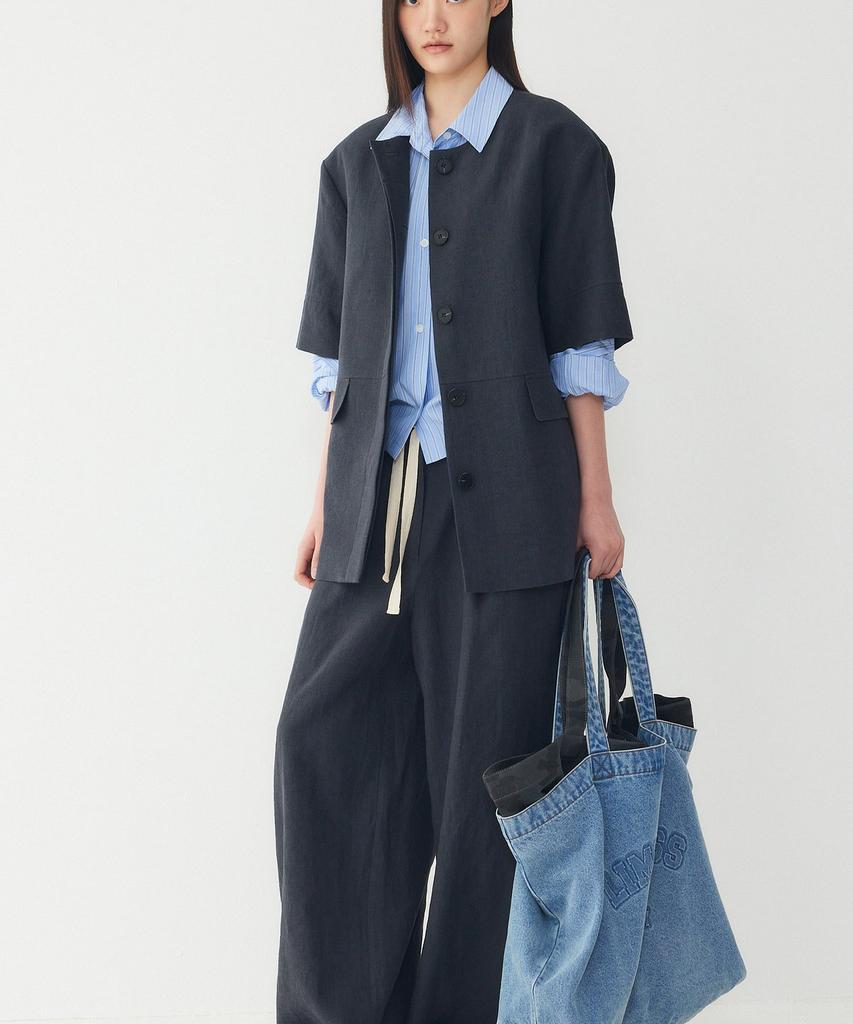 Studio Tomboy Denim Embossed Print Shoulder Bag_Indigo_9176470988