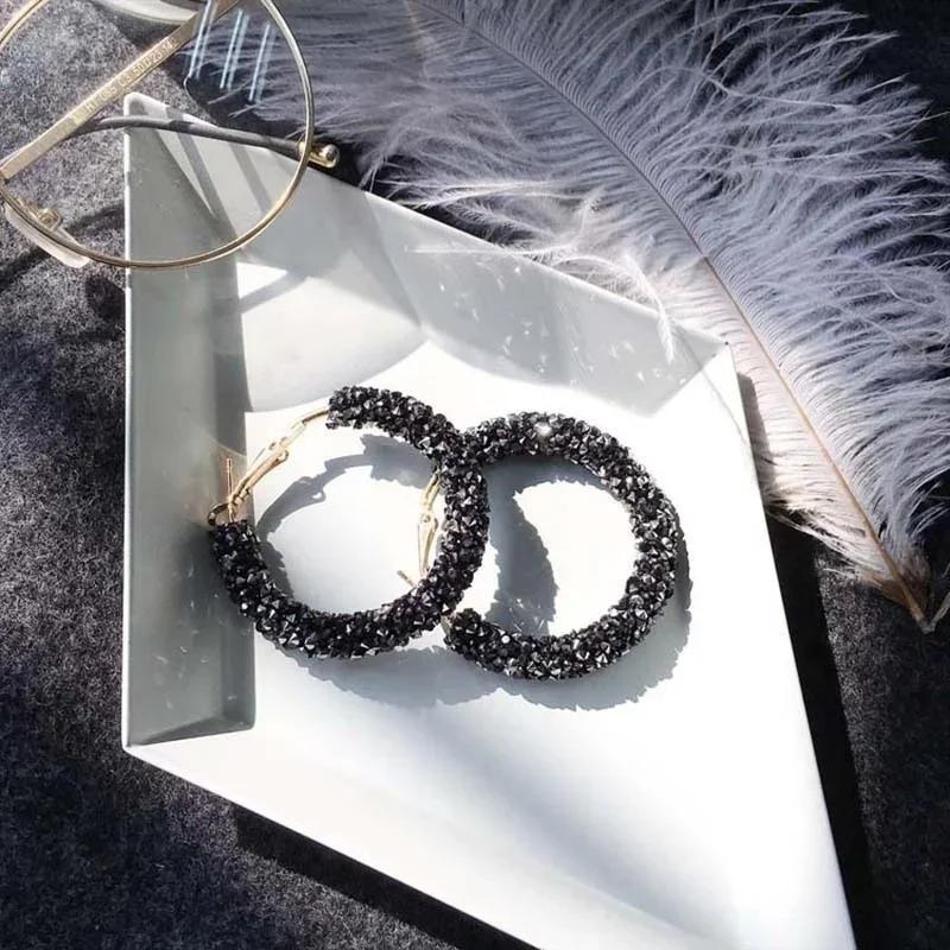 1 Pcs Geometric Round Shiny Rhinestone Big Earring Jewelry Accessories Gifts Women Summer Fashion Charm Crystal Hoop Earrings