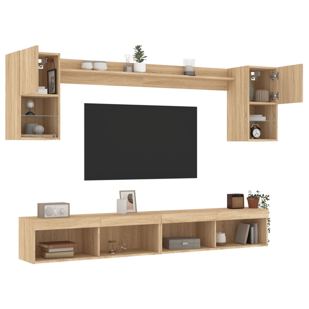 6 Piece Living Room Wall Unit with LED Lighting Sonoma Oak Wood Material