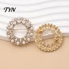 Clothing Decoration Pin Faux Pearl Rhinestone Ring Brooch, Hollow Circle Alloy Lapel Pin, Coat Brooch Sweater Cardigan Suits Accessories, Jewelry Gift
