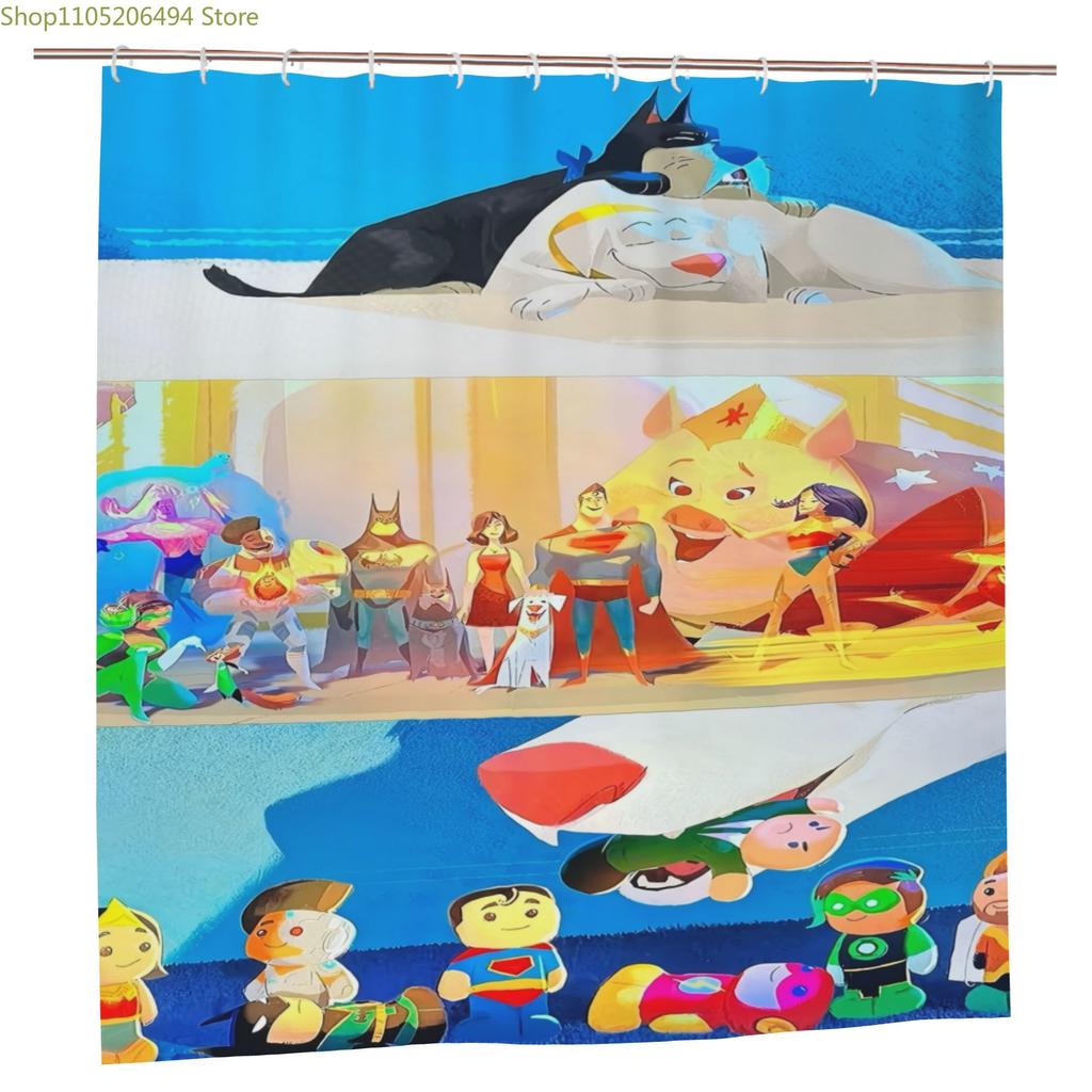 A Unique DC League of Super Pets Shower Curtain, Modern Style Home Decor Print, Bath Curtain with Hooks, Suitable for All Seas