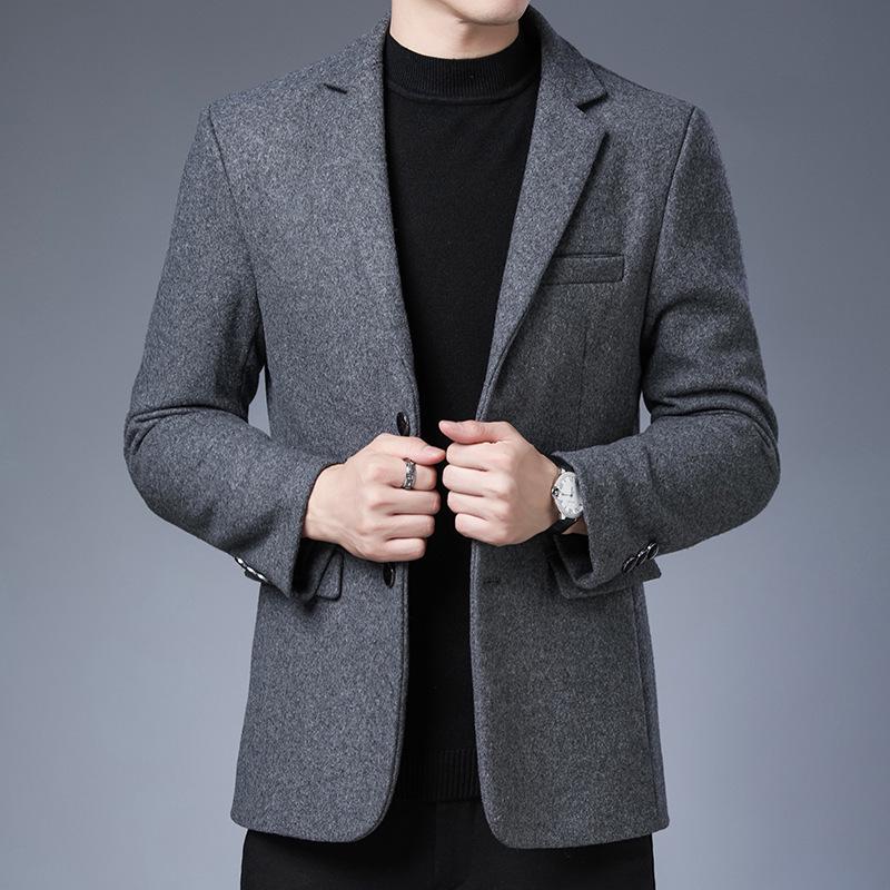 

Мужской однотонный шерстяной костюм с лацканами - Осень/Зима 2023 Business Casual L/175 серый