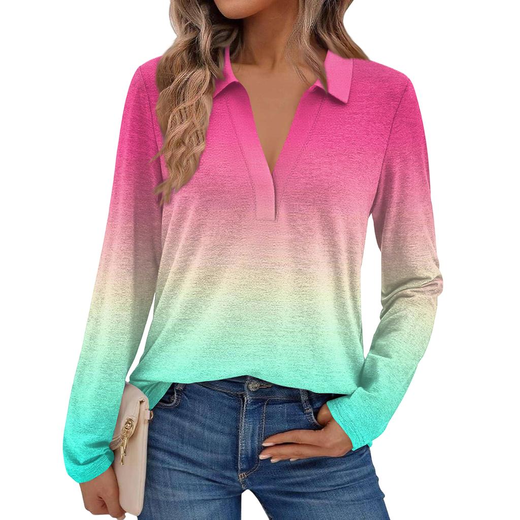 Damenmode Langärmeliges Hemd mit Farbverlauf und Stehkragen