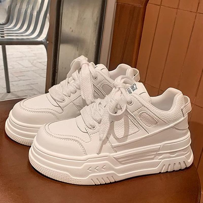 Piškotový dort Boty na platformě s tlustou podrážkou Zvyšující výšku Jaro Nové Kožené Malé bílé boty Dámské boty Ležérní boty Dámské sportovní boty