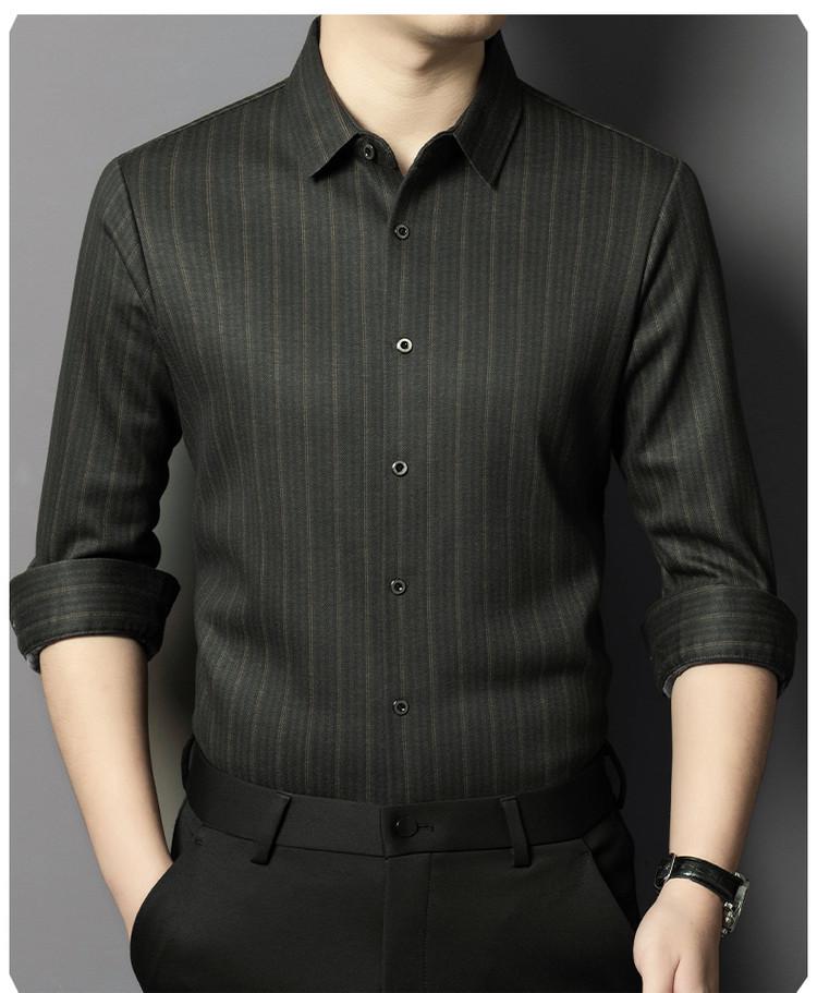 Herren Luxus Gestreift Kaschmir Seide Langarm Business Casual Hemd