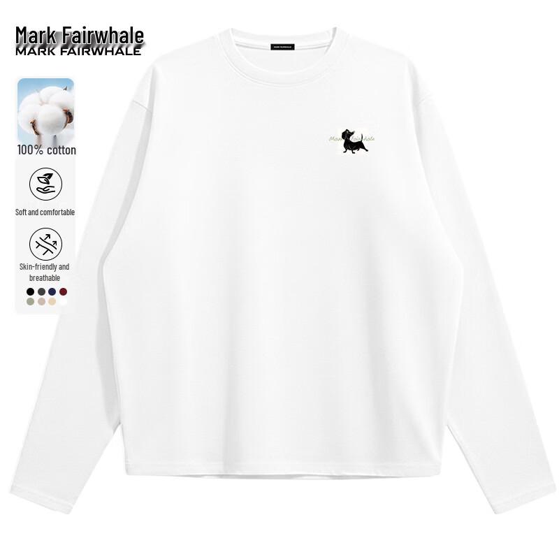 Mark Fairwhale Men's American Retro Pure Cotton Long Sleeve Crewneck T-Shirt