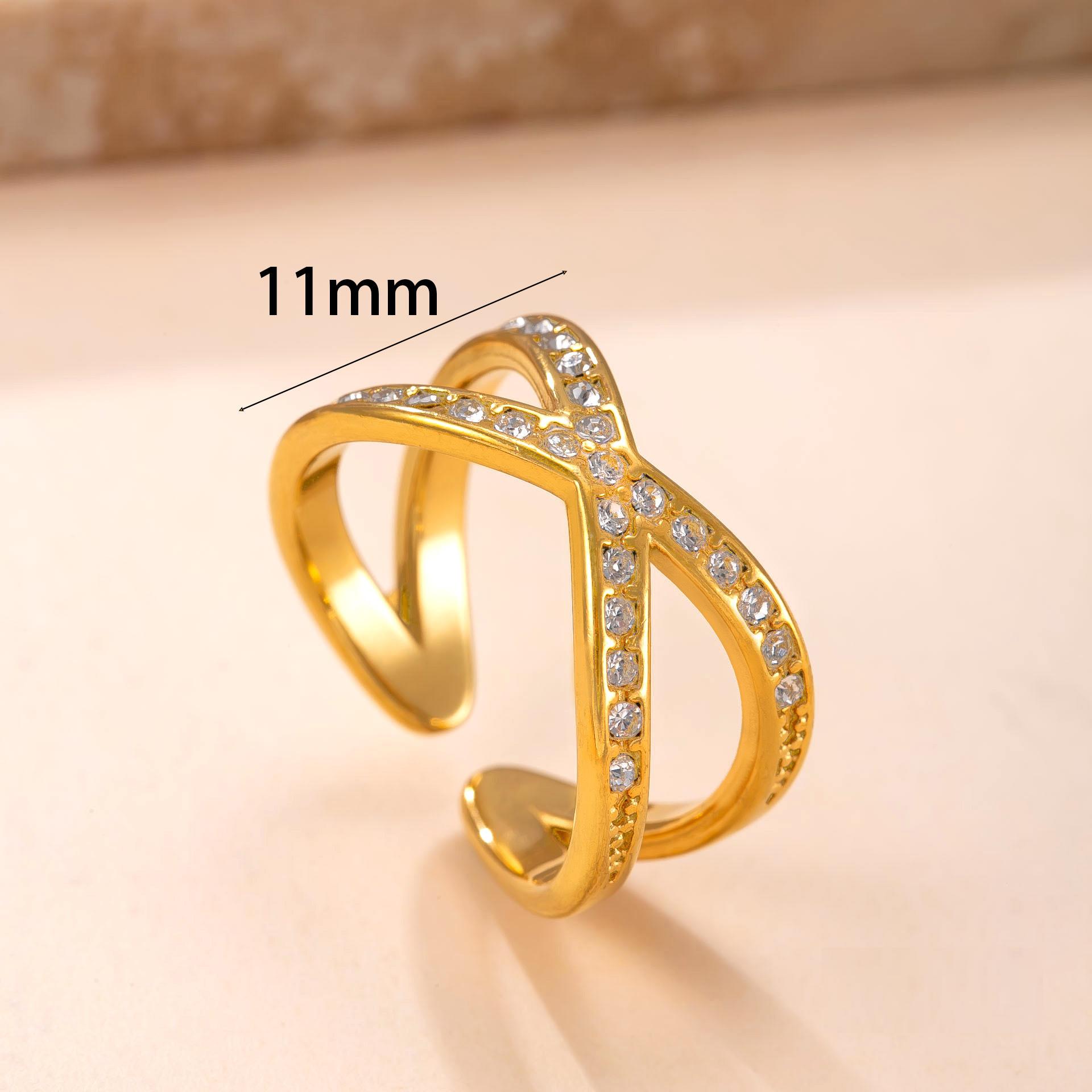 

Luxury Clear Zircon Geometric Open Rings For Women Heart V Shape Stainless Steel Gold Color Minimalist Finger Band Zircon Gift Open