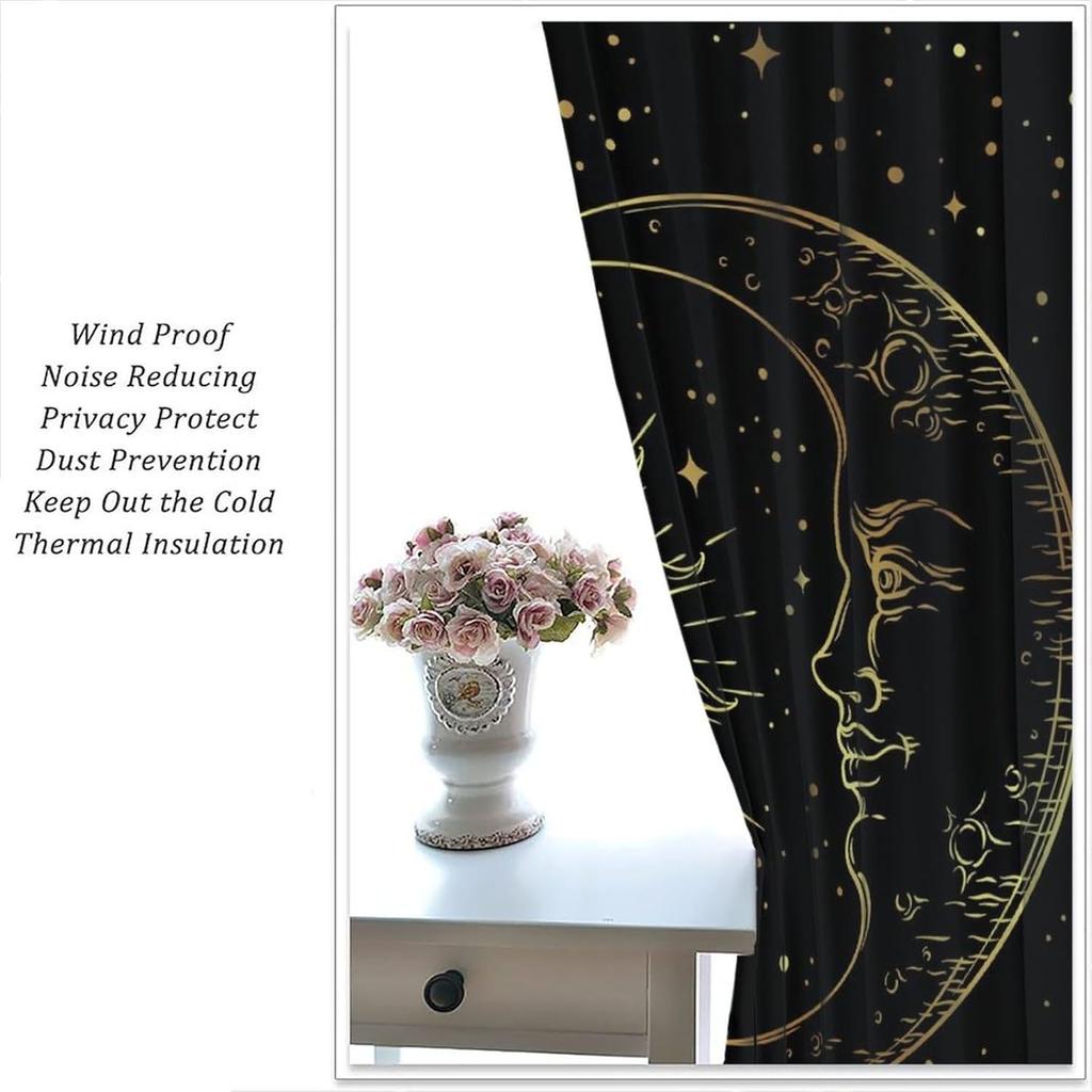 Sun Moon Curtains Bohemian Celestial Art Printed Blackout Window Drapes for Bedroom Living Room Kitchen Decor Fabric Set 2 Panel