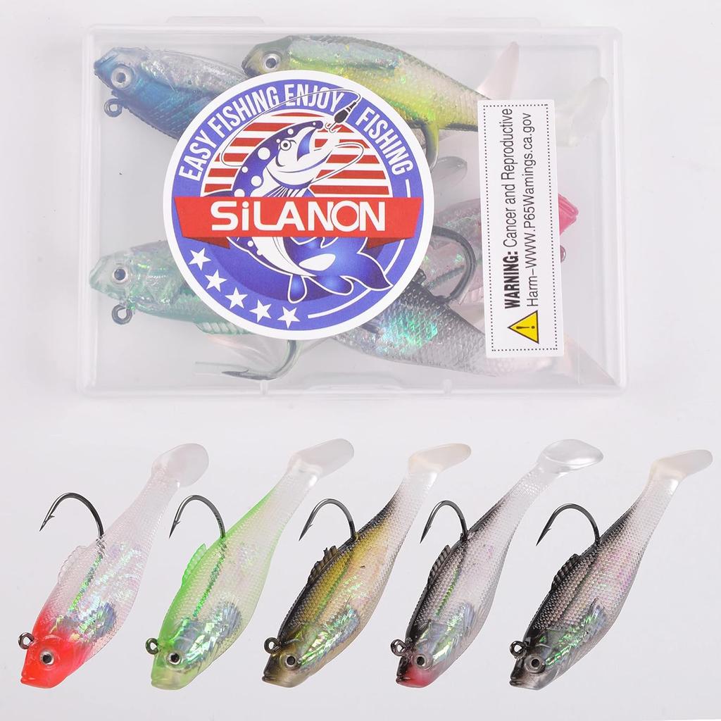 Soft Fishing Lures Pre-Rigged Swimbait Jig Head Paddle Tail Swim Baits Swim Shad Lures Soft Plastic Swimbait Bass Trout Walleye Sinking Baits Fishing