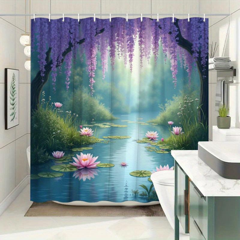 

Enchanted Forest Pond Wall Tapestry for Tranquil Home Decor, Featuring a Serene Scene of a Calm Blue Pond Adorned with Pink Lotu W90XH180cm