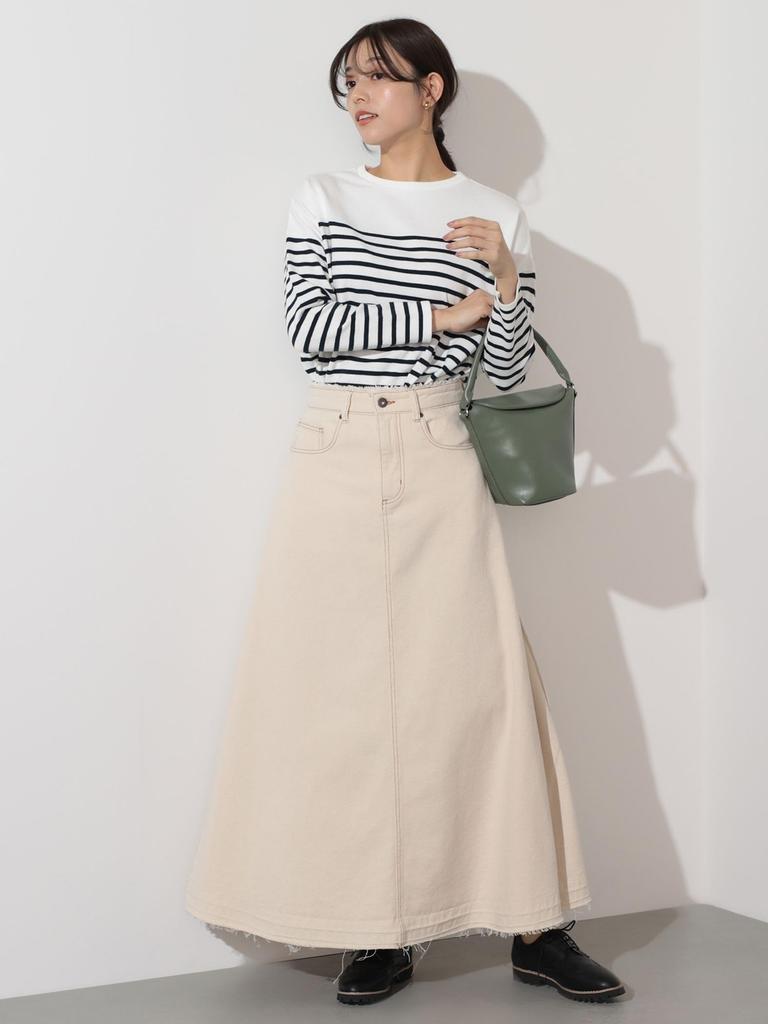 Beams Heart Women's Side Tuck Denim Long Skirt, Natural Size S