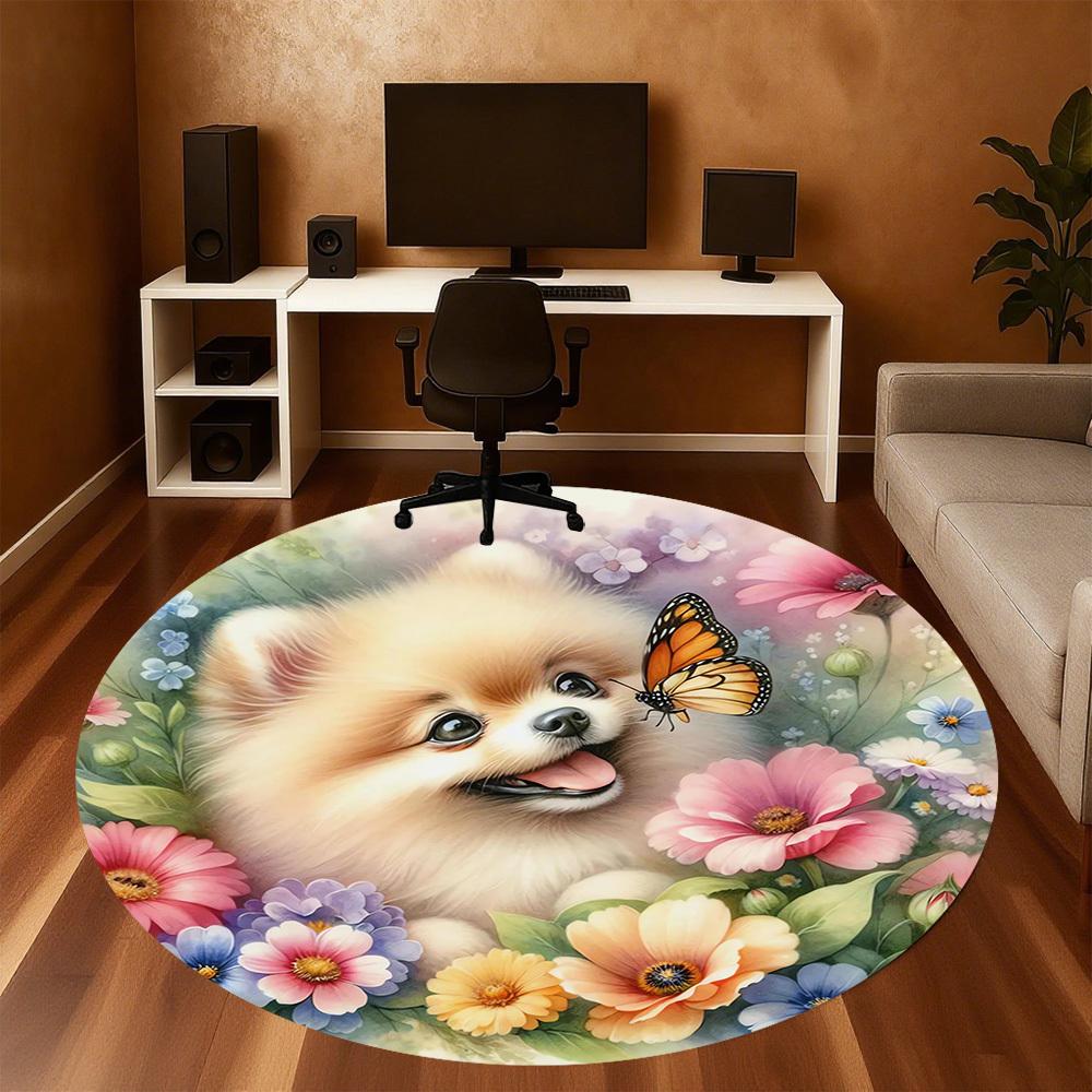 1pc dog flowers butterfly Round Chair mat Area Rug - Non-Slip, Floor Mat for Office, Bedroom, and Indoor Decor c1118157