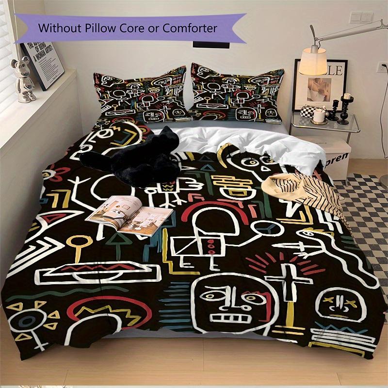 3Pcs Abstract Art Print Printed Bedding Set, Breathable And Soft, Machine Washable, Christmas Gift, Suitable for Bedroom Decoration, 15169