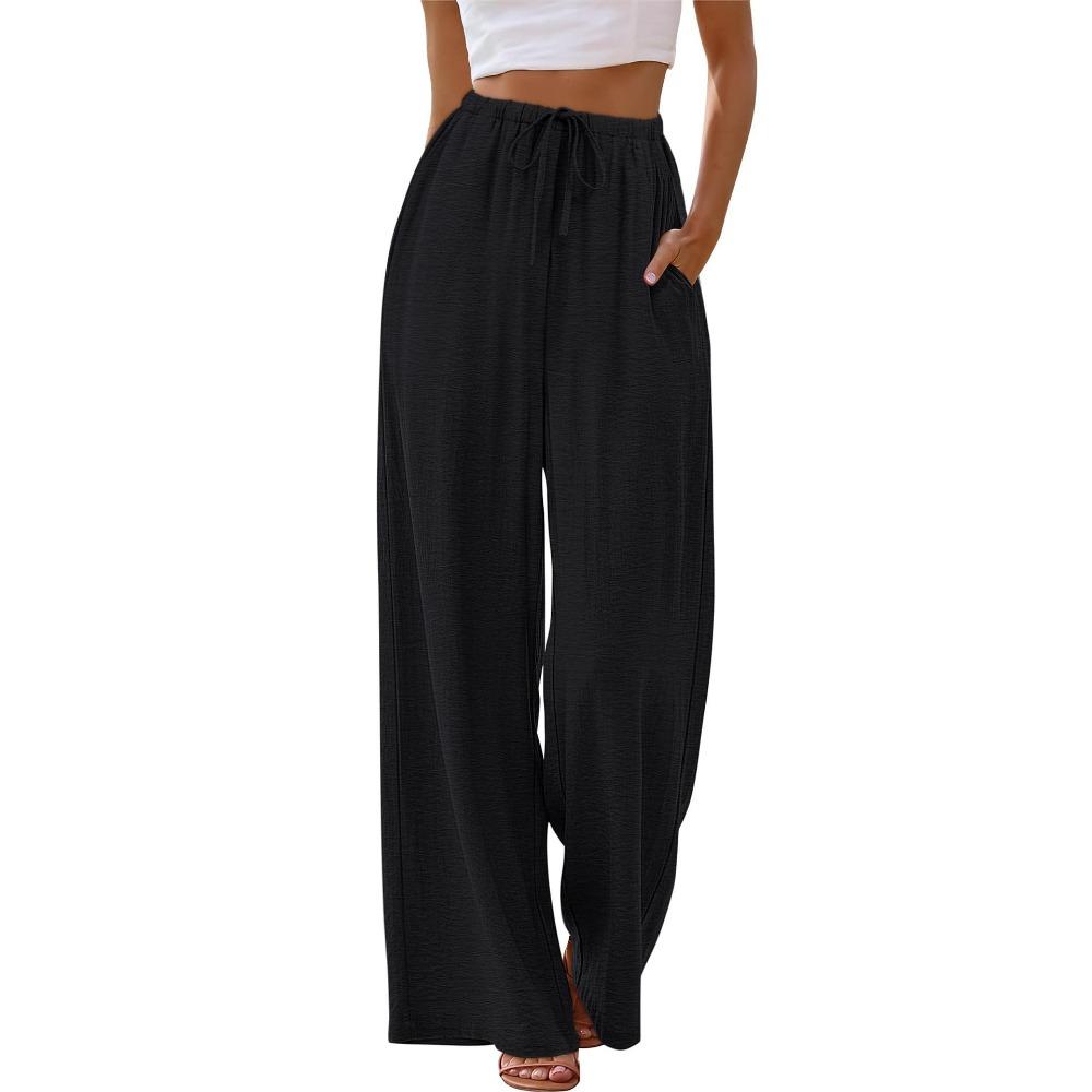 New summer casual women’s drawstring, loose-fitting, slimming, plain-coloured wide-leg trousers