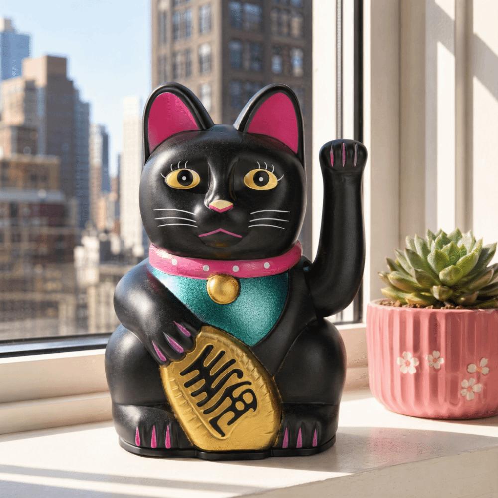 4inch Solar Nodding Lucky Cat Ornament Rotatable Base Fortune Cat Statue Home Living Room Ornament Without Base