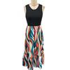Women's Patchwork Striped Print Wavy Edge Long Crew Neck Sleeveless Dress