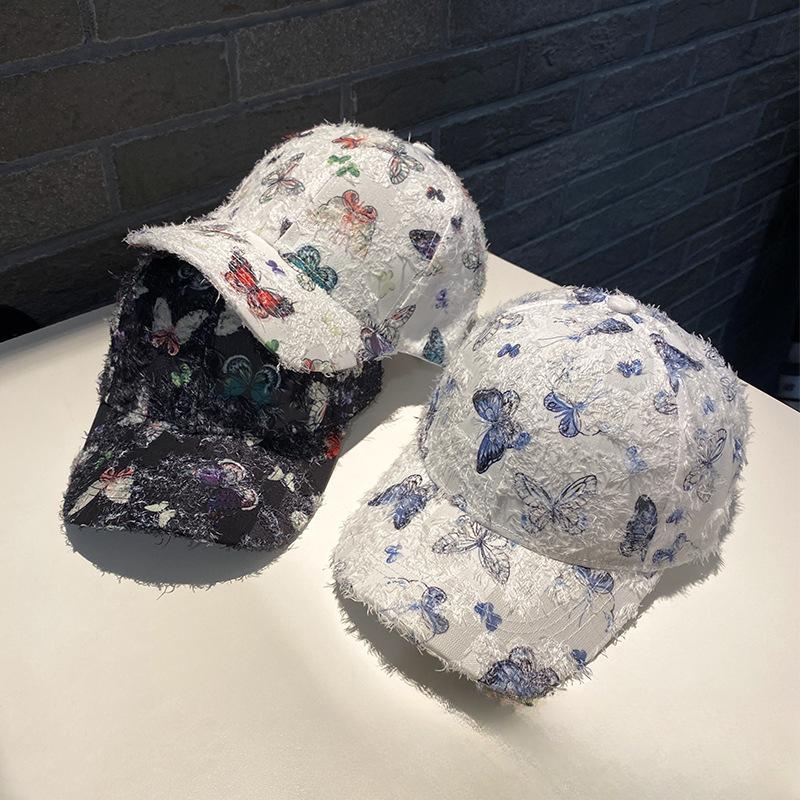 New Summer Printed Butterfly Baseball Cap for Women Elegant Sunshade Breathable and Fashionable Outdoor Furry Duck Tongue Sun Hat