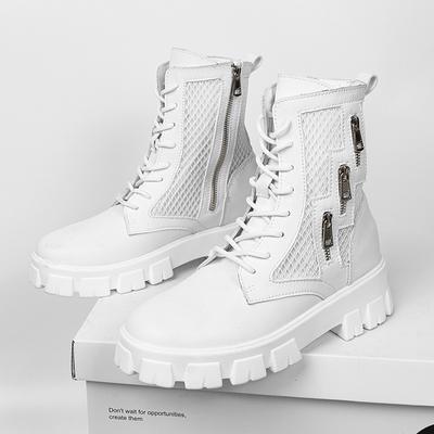 New White Men's Boots Fashion Tooling Men Shoes Thick Sole Men Black Ankle Boots Designer Platform Motorcycle Boots Man Footwear