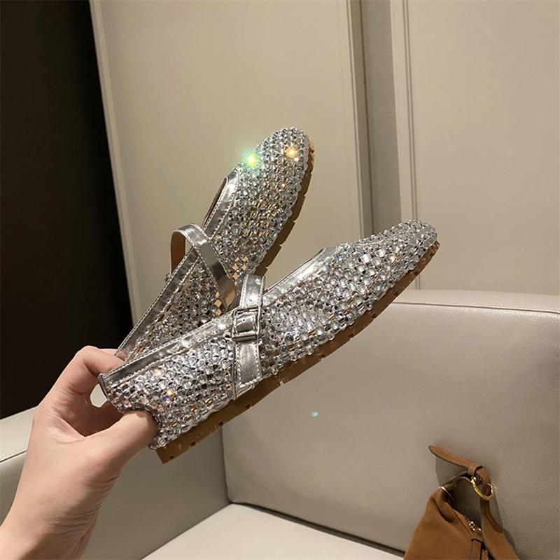 Fashion Rhinestone breathable retro flat ballet shoes female 2025 spring a stirrup granny shoes with skirt soft bottom single shoes tide