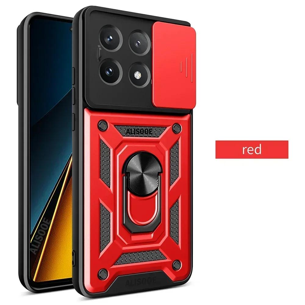 Hülle für POCO F7 / X7 Pro X6 Pro 5G Hülle Armor Schiebe-Kameraobjektivschutzhülle für Xiaomi POCO X6 Pro 5G Ringständer Funda