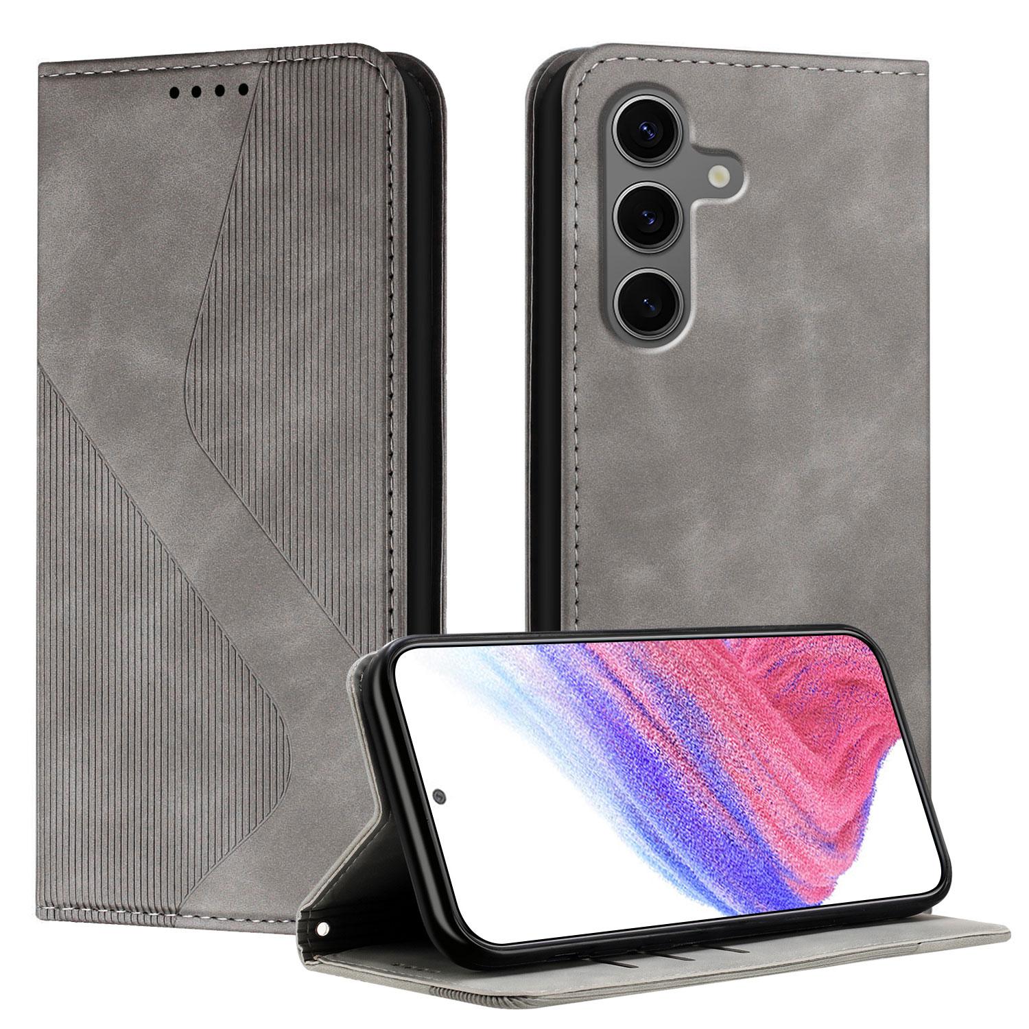 Magnetische Leder-Klapphülle für Samsung Galaxy S25 S24 S23 S22 S21 S20 Ultra Plus FE Hülle mit Kartenfächern | SLINE Design Galaxy S25 Edge grau