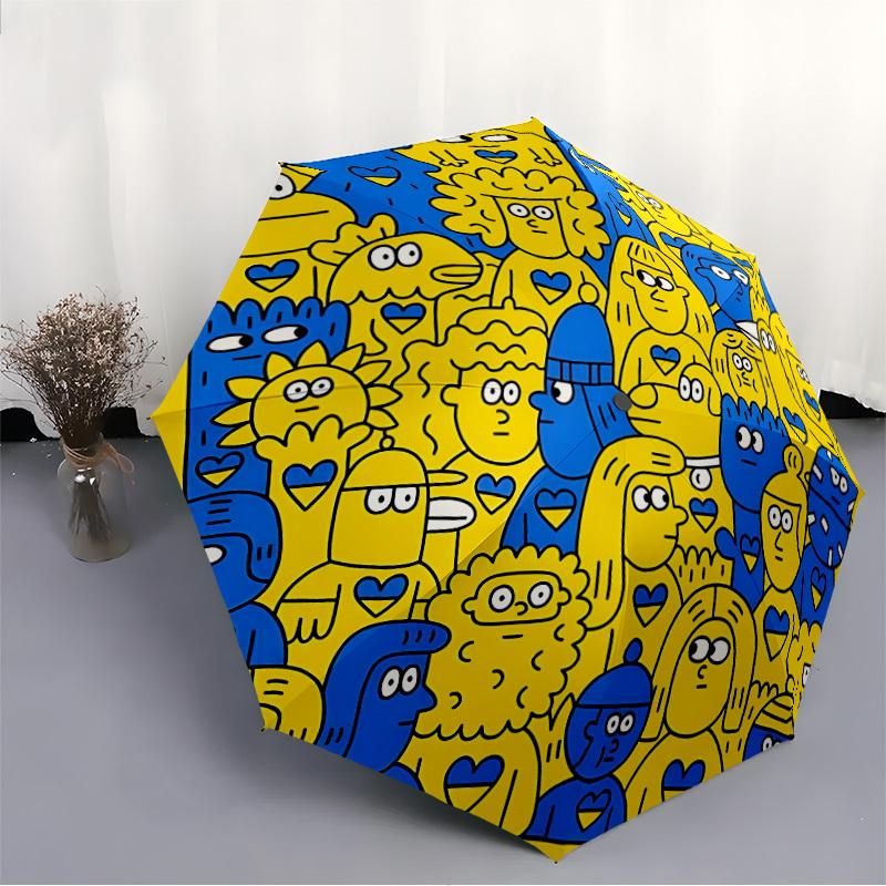1pc Illustration Art Automatic Open/close Umbrella, 8-Rib Sturdy Structure, Auto Folding/Opening, Portable Travel Umbrella for Women,205