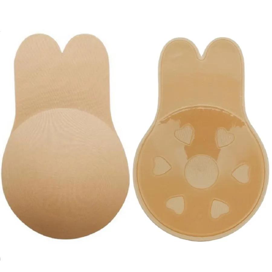 1 Pair Breathable Silicone Breast Patches Adhesive Strapless Invisible Bra Lifting Rabbit Ears Chest Gather Together Patches