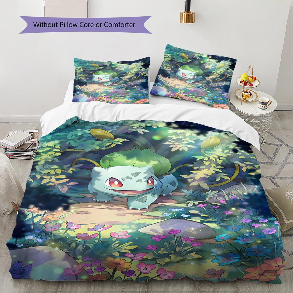 Biancheria da letto con motivo Bulbasaur Decorazione per la casa Regalo di compleanno (1 * copripiumino + 2 * federa, senza nucleo)