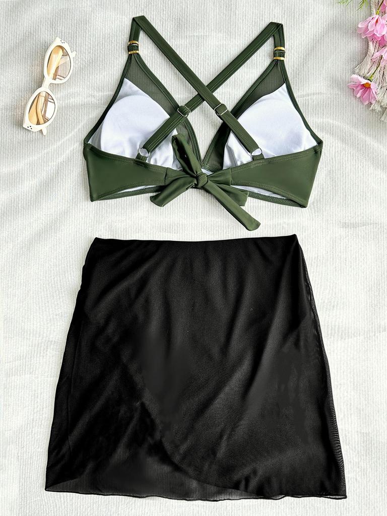 Damen Badeanzug Schwarz Back Tide Mesh Splicing Hohe Taille Badeanzug Bikinianzug Strandmode Badeanzüge