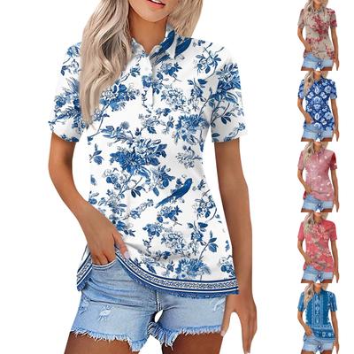 Camisa estampada de manga corta con solapa informal a la moda para mujer Tops con botones para mujer