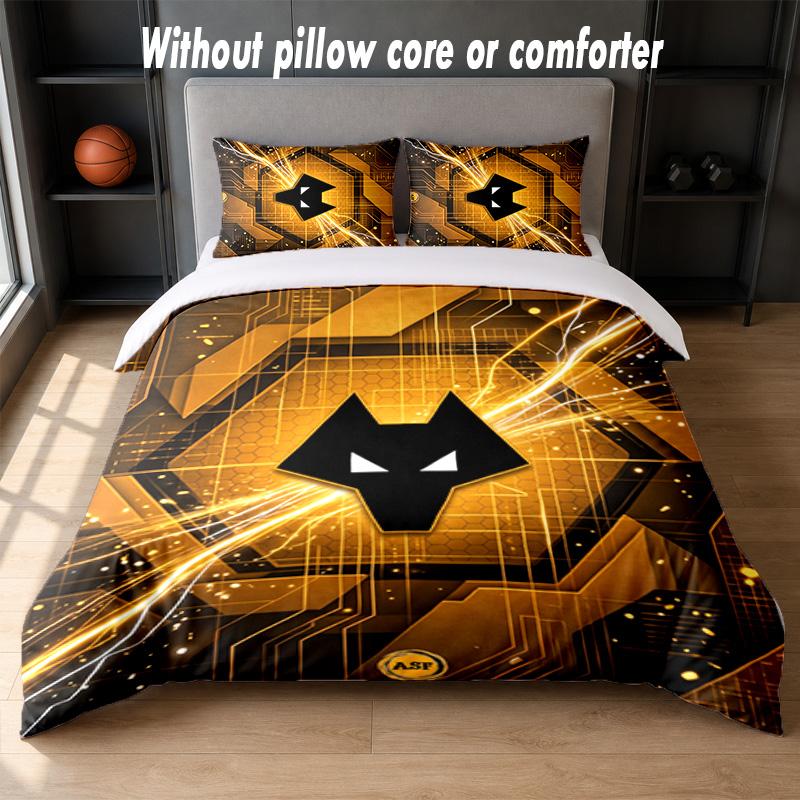 Wolverhampton Wanderers Football Design Bed Bedding Set 1 Duvet Cover + 2 Pillowcases Soft Breathable Household Bed Linens