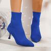 Women's Autumn Pointed Toe High-Heel Sock Boots - Stretchy Knit Ankle Boots, Korean Style Slim Fit Booties with Chunky Heel for Fall & Winter