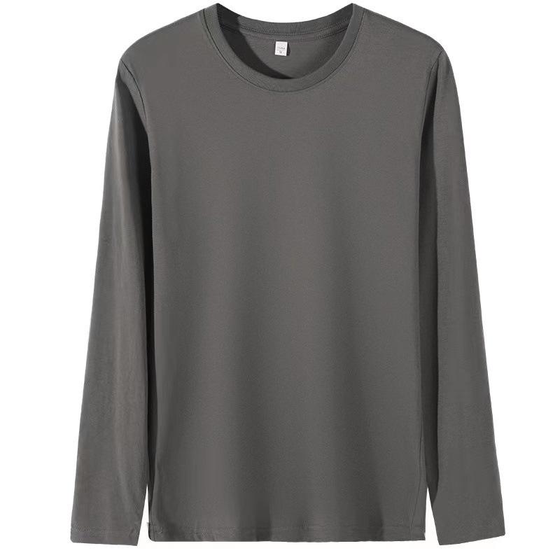 Cotton Solid Color Round Neck Long Sleeve Men's T-shirt Inner Long Sleeve Top Loose Base Shirt