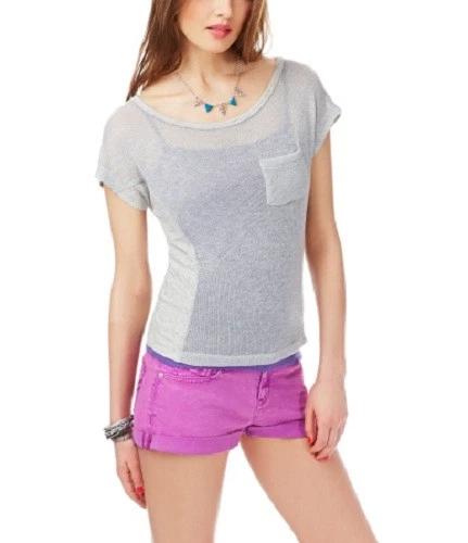 

Aeropostale Sheer Knit Front w/ Pocket Solid Back Boxy Top Sexy Womens Shirt NWT 4XL