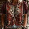 Bohemian Paisley Print Women T-Shirt Vintage Ethnic O-Neck Short Sleeve Casual Tops Loose Boho Summer Tee Plus Size Tees