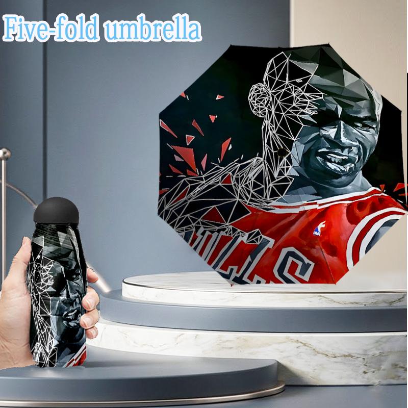 Michael basketball Artwork Printed Mini Umbrella, 5-Fold, Lightweight, Retractable Umbrella Features 8 Ribs, Ideal for Outdoor Use Fan Gifts