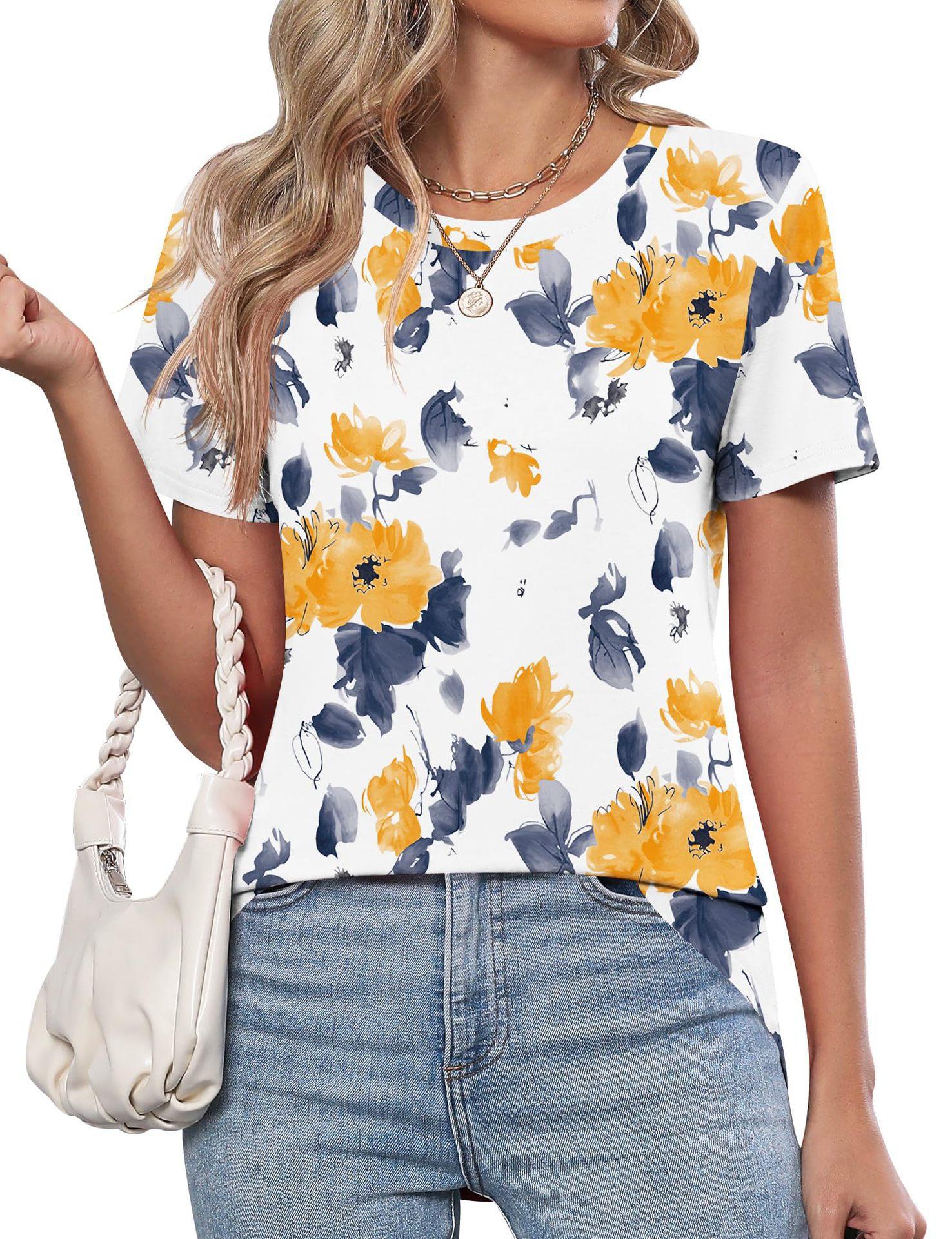 

European Style Women Clothing Casual Versatile Short Sleeve Round Neck T-Shirt WA30 2XL