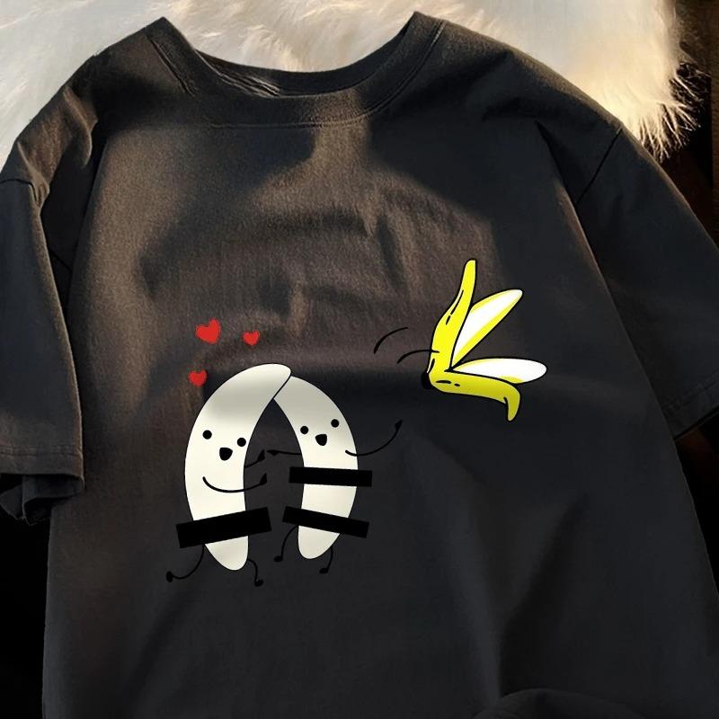 2026 New Unisexs Summer Tshirt 100 Cotton Banana Print Breathable Harajuku Style Casual Loosefit Shortsleeve Tee