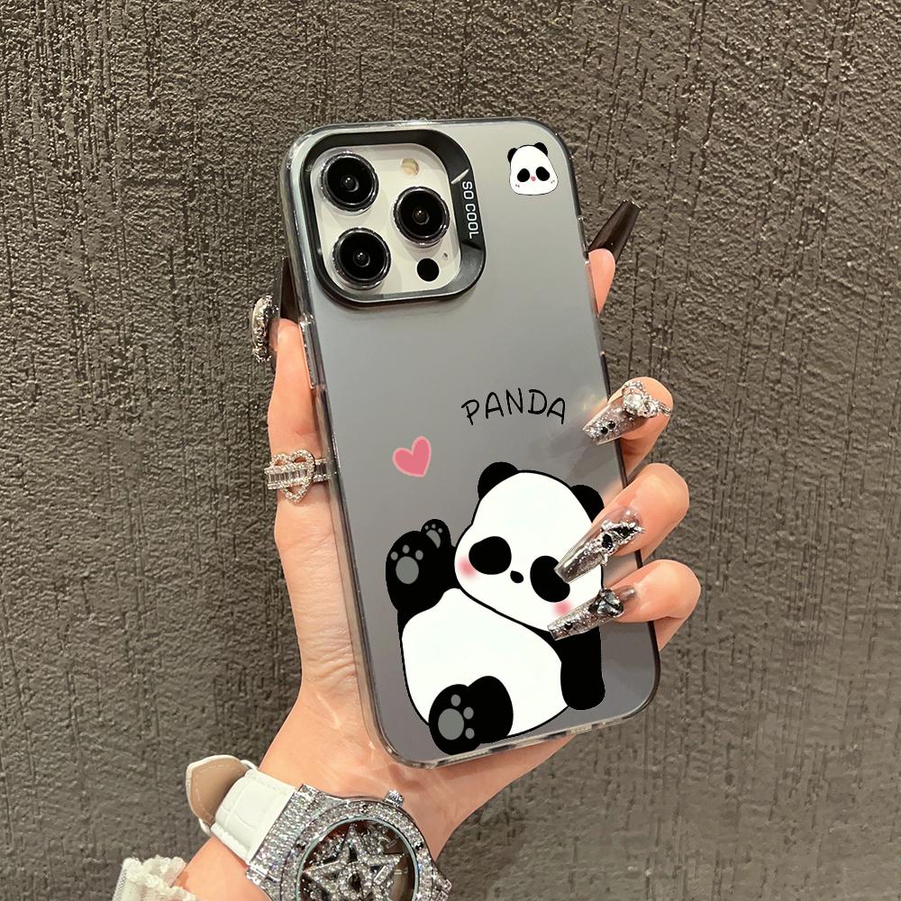 Cute Panda phone case suitable for iPhone 16, 15, 14, 13, 12, 11 Pro/Max/Plus shockproof back cover and anti drop