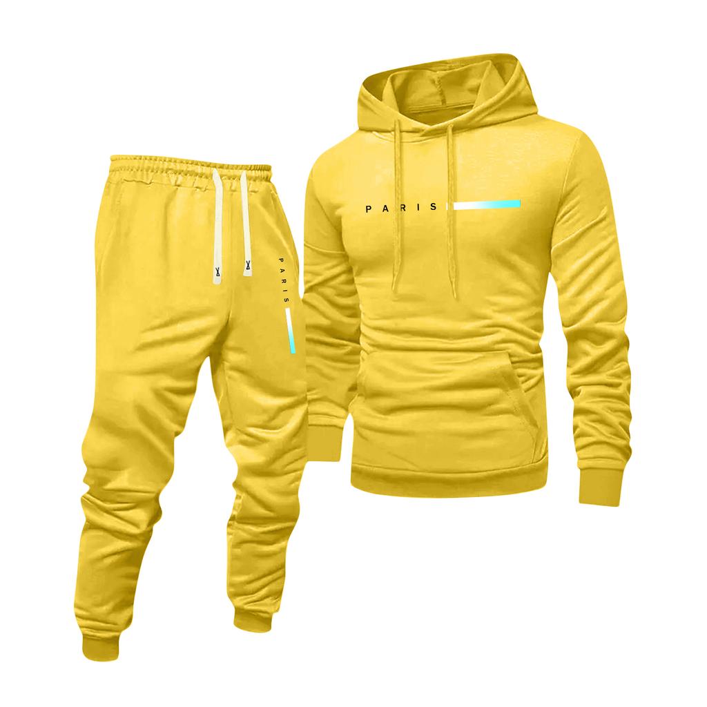 Men's Printed Hooded Sweatshirt And Sweatpants Casual Sports Suit
