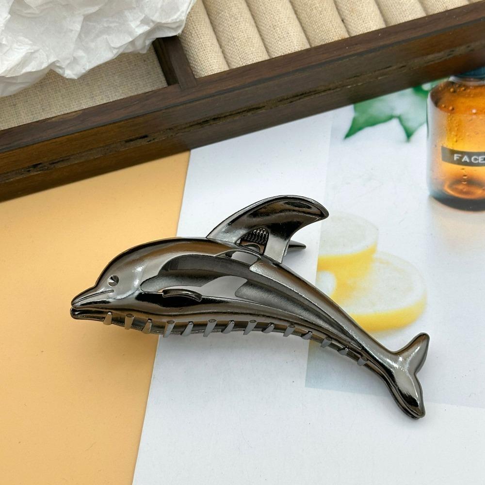 

1pc Metallic Dolphin Hair Claw Clips Large Shark Clips Trendy Ocean Animal Hair Accessories Thick Hair Summer Beach Style чорний