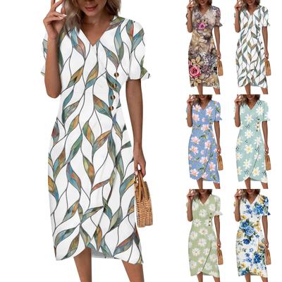 Sukienki plażowe dla kobiet wiosna lato elegancka sukienka boho z dekoltem w serek zwiewna marszczona sukienka hawajska