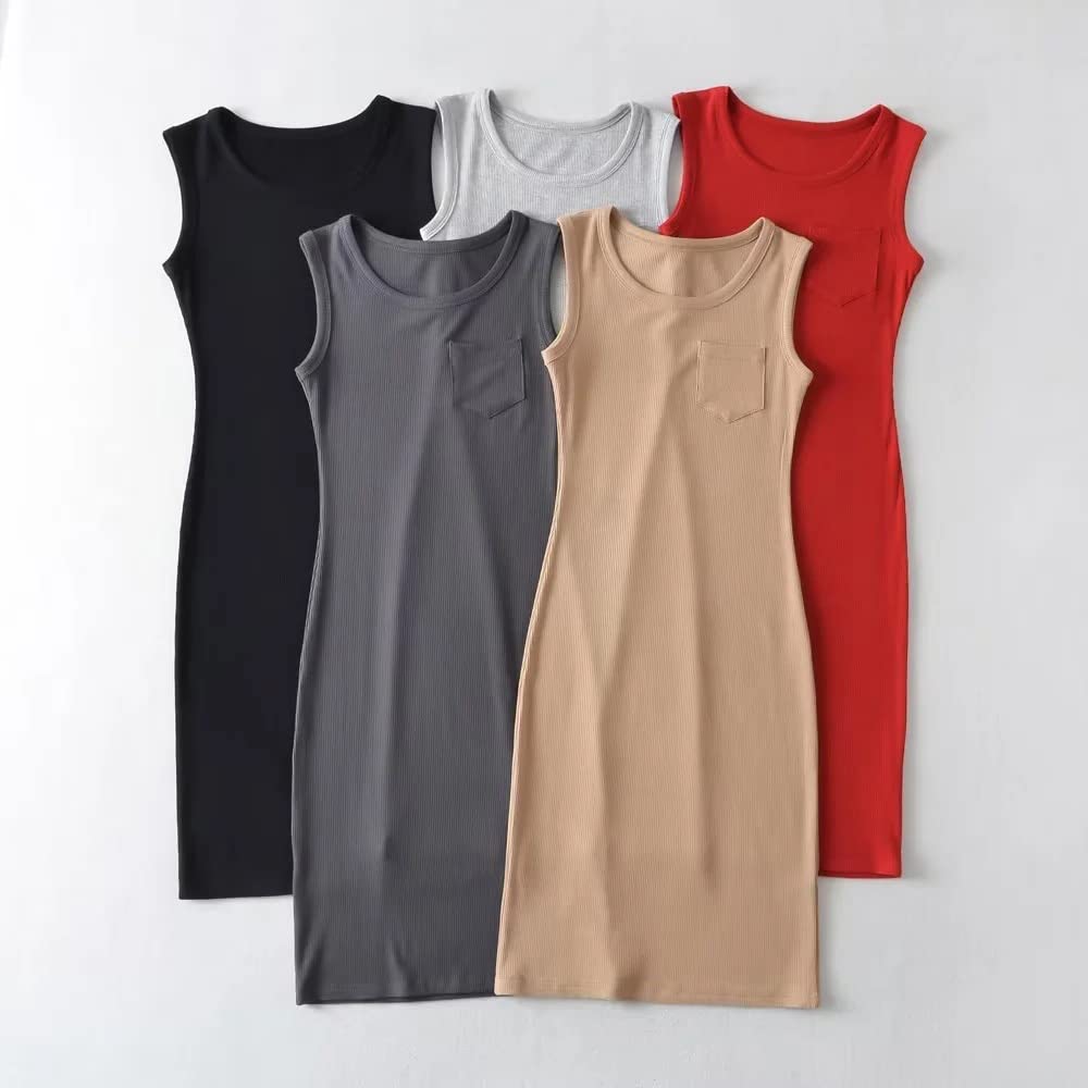 Yuoku Sexy Sleeveless Mini Tight Short Sexy Casual Short Skirt Women's Dress, Fit, Slimming, Length, Gathered, Dress, (Type A, Black)