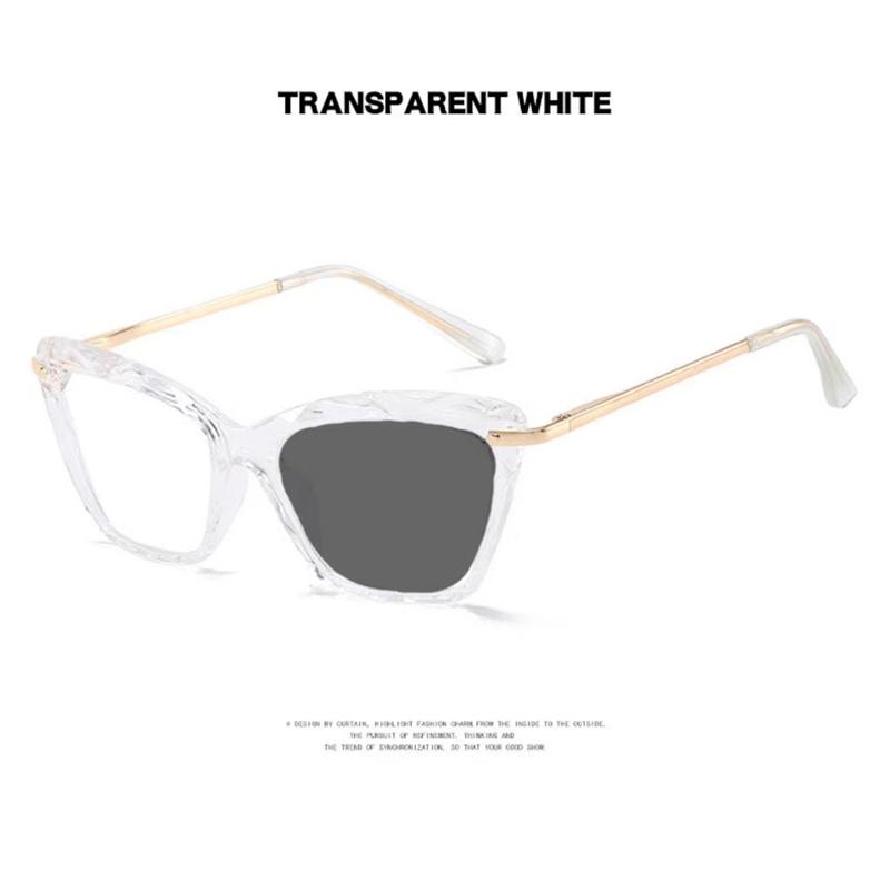 Latest Design Crystal Cat-Eye Frame Photochromism Prescription Lens Reading Glasses Women Anti Blue Light Hyperopia Eye Wear 0~+600
