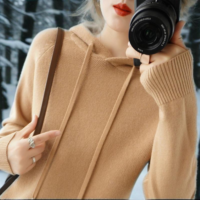 Hooded sweater hoodie inner knit sweater casual large size hooded sweater