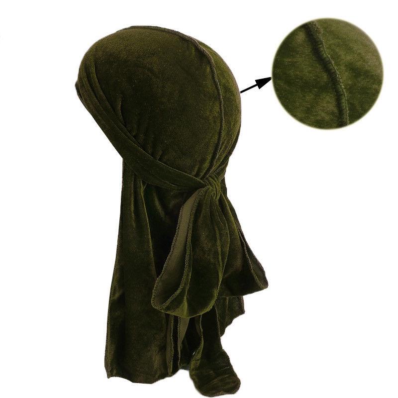 

Men Unisex Women Velvet Breathable Bandana Hat Turban Caps Doo Durag Headwear ArmyGreen