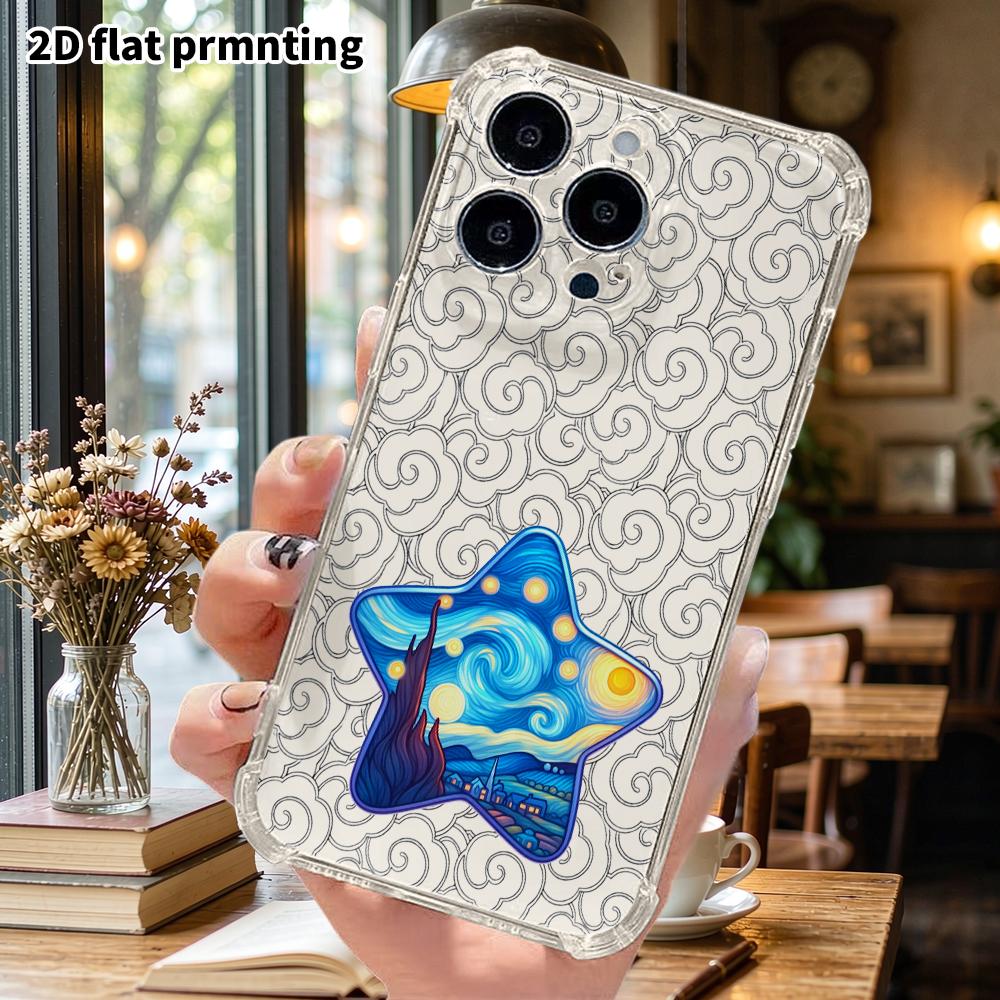 Phone Case: 2D Flat, Suitable for iPhone 18 17 16 15 14 13 Pro, Transparent with Corner Protection, Stars, Christmas and Halloween Gifts