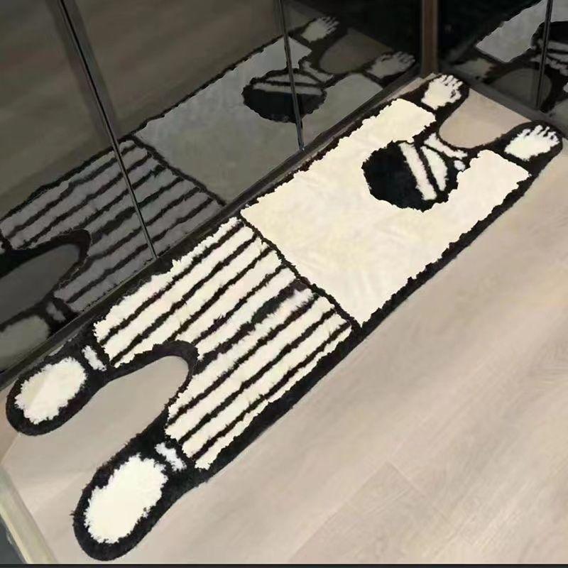 

Ковер в корейском стиле для гостиной, плюшевый черно-белый простой толстый противоскользящий ковер в стиле инс, маленькие коврики для спальни, пушистый коврик для ног 40x60cm