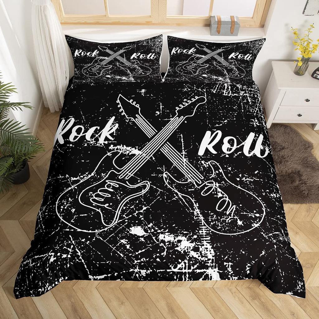 Gitarre Bettwäsche Set Einzelbett Jungen Mädchen Musik Thema Gitarre Bettbezug Klassische Gitarre Deckenbezug Vintage Tagesdecke Abdeckung